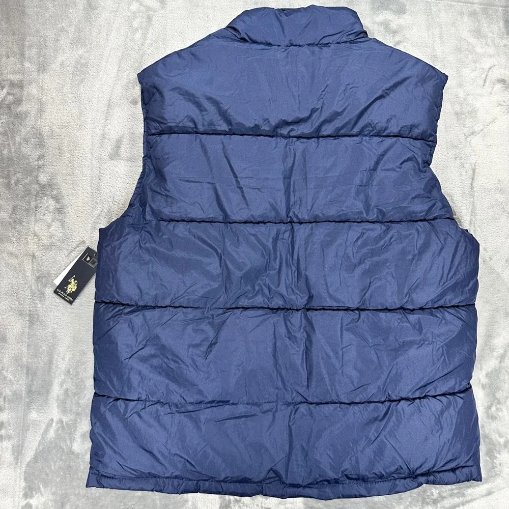US Polo Assn Mens Puffer Vest Navy Blue Burgundy Quilted Full Zip XL 109656P2